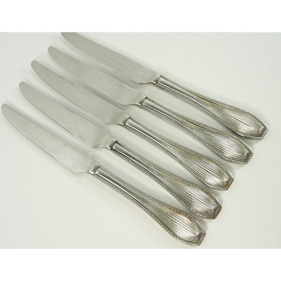 RL Ralph Lauren Bradley Stainless Dinner Knife Lot of 5 Knives Ribbed Curved - Picture 1 of 6